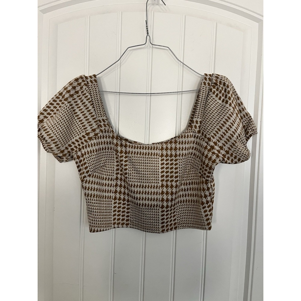 Altard State top Houndstooth Crop Puff USA Medium Clueless Cher Y2K 781